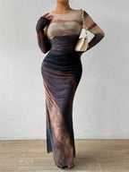 Natalia | Vestido Maxi Bodycon de Manga Larga Impreso y Cómodo